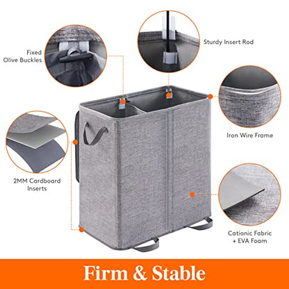 Lifewit Double Laundry Hamper with Lid and Removable Laundry Bags, Large Collapsible 2 Dividers Dirty Clothes Basket with Handles for Bedroom, Laundry Room, Closet, Bathroom, College, 136L Gray - color: Gray, size: 136L
