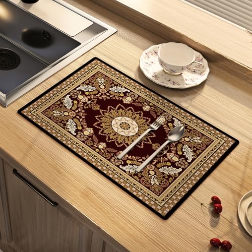Moroccan Dish Drying Mat Absorbent Coffee Mat, 12 x 16 Inches | Absorbent Soft Diatomite Surface, Black Rubber Backing, Non Slip Base, Kitchen Counter, Coffee Bar, Bathroom - color: Brown, size: 16" x 12"