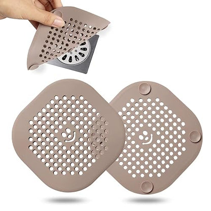 2 Pack Drain Hair Catcher Silicone Shower Drain Protector Sink Drain Strainer Hair Stopper for Shower Kitchen Bathroom Tub Brown 5.5 x 5.5 x 0.04 inches - color: Lightbrown