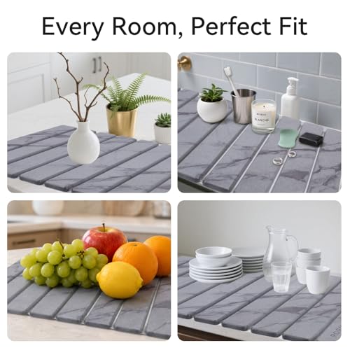 Stone Drying Mat for Kitchen Counter, 24"(L)×16"(W), Drying Matt Kitchen Counter, Quick Dry Stone Dishes Mats, Foldable Diatomaceous Earth Mat (Dark Gray) - color: Dark Gray