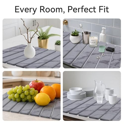 Stone Drying Mat for Kitchen Counter, 24"(L)×16"(W), Drying Matt Kitchen Counter, Quick Dry Stone Dishes Mats, Foldable Diatomaceous Earth Mat (Dark Gray) - color: Dark Gray