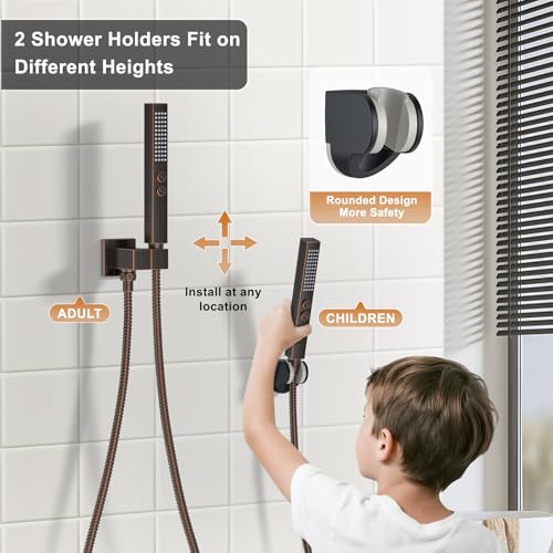 Rain Shower System 12" & 6" Dual Shower Heads Ceiling Shower Faucet Set | Ideal for bathroom remodels and upgrades with 12" rain shower, 6" angled shower, handheld spray and complete valve kit. - color: Oil Rubbed Bronze, size: Ceiling Mounted - 12"+6" Sh