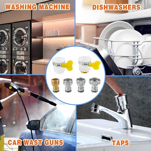 6‑Piece Faucet Quick‑Connector Kit，2 Universal Faucet Adapters | 4 Washing‑Machine Quick Connectors, Sink‑Tap‑to‑Garden‑Hose Adapter for Dishwasher, Car‑Wash and Household Water Connection