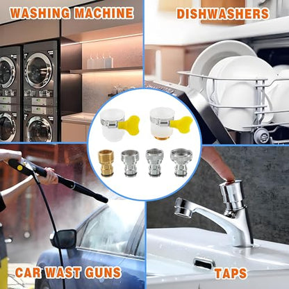 6‑Piece Faucet Quick‑Connector Kit，2 Universal Faucet Adapters | 4 Washing‑Machine Quick Connectors, Sink‑Tap‑to‑Garden‑Hose Adapter for Dishwasher, Car‑Wash and Household Water Connection