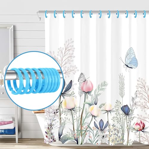 Light Blue Shower Curtain Hooks - 12 Pcs Circular Plastic Shower Curtain Rings for Bathroom - O Shaped Sky Blue Shower Hooks Rings for Shower Curtain Rod - color: Light Blue