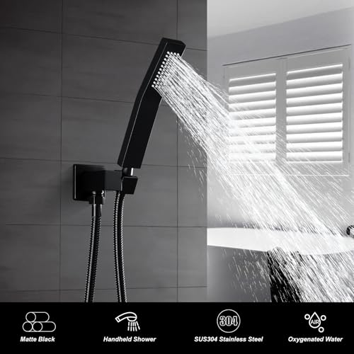 Heyalan Hand-held Shower Head Set-SUS304 Handheld Shower,Matte Black | SUS304 stainless steel wand, curved-style design, single rain spray, 59-inch long hose and standard 1/2-inch connection - color: Matte Black, style: Curved Style