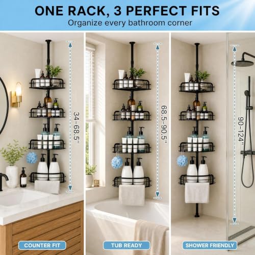 BOXIN Corner Shower Caddy Tension Pole, Black