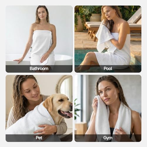 REDKISS Soft 8 Piece Waffle Towel Set, Microfiber, Lighter Weight, Absorbent, Quick Dry, Lint Free Bath Towels for Bathroom, Spa & Hotel – 2 Bath, 2 Hand, 4 Washcloths, White - color: White