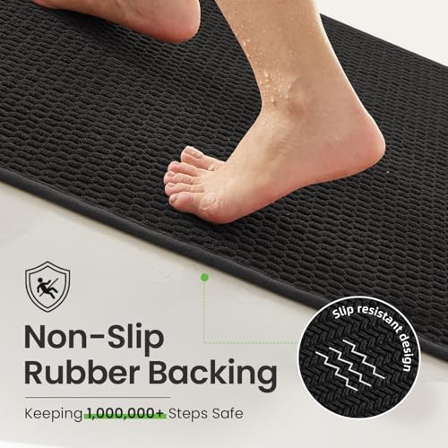 TYUU Bath Mat Set 2 Piece, Thin Bathroom Rugs Non Slip Washable Quick Dry | Non Slip Quick Dry Soft Absorbent Thin Low Pile Bathroom Mats, Washable Bath Rugs 2 Piece Set 16x24 in. Black - color: Black, size: 16"x24" + 16"x24"