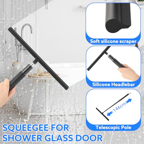 wlich Shower Squeegee with Long Handle, 57" Telescopic Window Squeegee for Shower Glass,Floor,Tile and Car Windshield