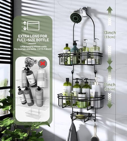 WXCGX Hanging Shower Caddy Over Shower Head Organizer: Stainless Rustproof Bathroom Storage Rack Basket with Soap Holder, Hooks - Large Capacity Bathroom Shelf for Shampoo, Conditioner