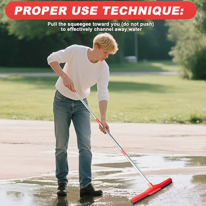 Water Broom & Floor Squeegee Scrubber with 51" Adjustable Pole & EVA Foam Blade – Indoor/Outdoor Use for Garage, Patio, Bathroom, Tile, Marble