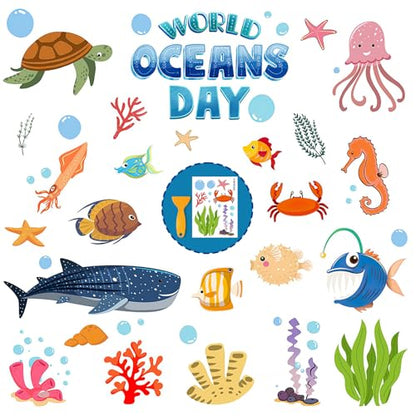 Pratique Non Slip Bathtub Stickers, 6 Pages World Ocean Day | Sea Organism Adhesive, Kids Anti Slip Decal Threads, Shower Floor and Bath Tub Decals, Premium Scraper - color: Ocean Day
