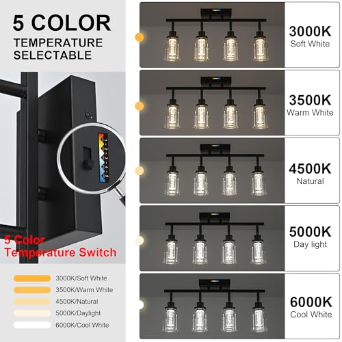 MELUCEE 2 Lights LED Tracking Light Ceiling Rotatable Spotlight Black | Kitchen Ceiling Light Fixtures Bathroom Vanity Lights Wall Mounted with Clear Glass, Built-In LED Chips, 5-Color Temperature - color: Black, size: 2 Lights