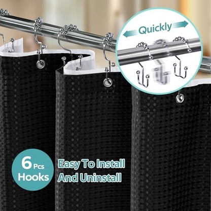 3 in 1 Shower Curtain Set, Waffle Shower Curtain and Liner Set with 6 Double Sided Shower Curtain Hooks, 258GSM Luxury Weighted Cloth Shower Curtain for Shower Stall, 36 W x 72 H, Black - color: Black, size: 36"W x 72"L (Pack of 1)