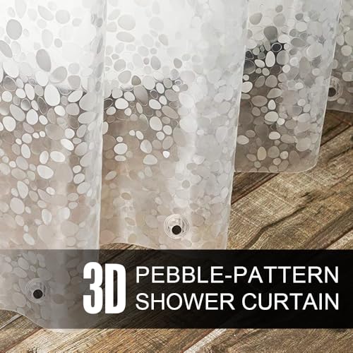 EVA Clear Thin Shower Curtain Liner, Pebble Pattern 72x72 Inch Lightweight Plastic Bathroom Shower Showroom Inner Curtain with Rustproof Metal Grommets and Weighted Magnets(NO Hooks) - color: Clear, size: 72"W x 72"L (Pack of 1)