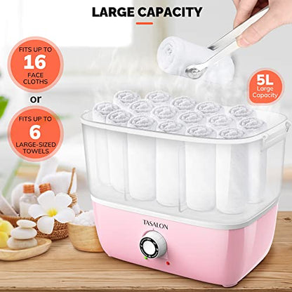 TASALON Hot Towel Steamer for Facials, Hot Towel Warmer Quickly Heats Up in 5 Minutes, Portable Towel Machine Fits 16 Mini Towels, Salon Equipment Towel Warmer for Facials, Spa, Massage, Pink - size: M Size