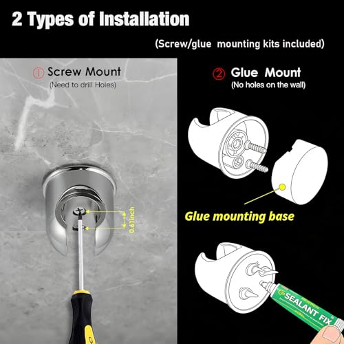 Handheld Shower head Holder - All Metal - Adhesive and Screw in Installation - Minimal Design Bathroom Wall Mount Shower sprayer Holder (Polished Chrome) - color: Polished Chrome