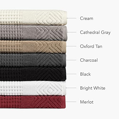 Texere 100% Organic Cotton Diamond Jacquard Luxury Bath Towel Sets - Soft and Absorbent Hotel and Spa Quality - 2 Large Bath Towels, 2 Hand Towels, 2 Washcloths (Diamond, Cream, 6 Piece) - color: Cream (Diamond)