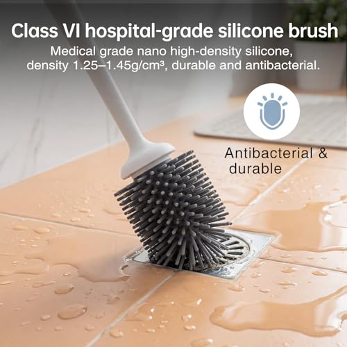 2 in 1 Toilet Brush and Plunger Set with Silicone Bristles, Plastic Material, Includes Holder, White/Black, for Deep Cleaning - color: A-white, size: 2 Pack