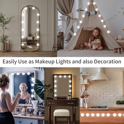 LED Vanity Mirror Lights with 12 Stick On Dimmable Bulbs, 3000K 4500K 6500K & 10 Brightness Levels Adjustable, Plug in USB Cable, Hollywood Style Mirror Lights for Makeup Desk Bathroom Dressing Room - size: 12 Bulbs