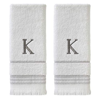 SKL Home Casual Monogram Hand Towel Set, K, 16x26, White 2 Count - color: Casual Monogram Hand Towel Set, size: Hand Towel Set, style: K