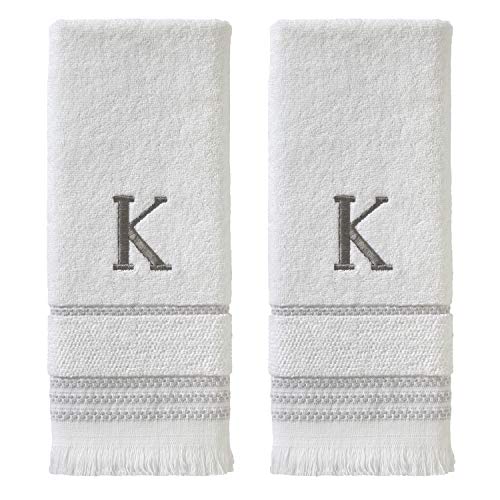 SKL Home Casual Monogram Hand Towel Set, K, 16x26, White 2 Count - color: Casual Monogram Hand Towel Set, size: Hand Towel Set, style: K
