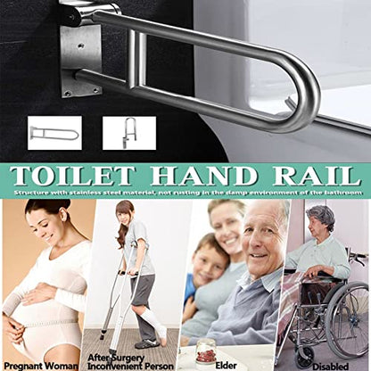 Flip-Up Bathroom Grab Bar 304 Stainless Steel Toilet Safety Handrails 23.6 Inch Foldable Handicap Grab Rail Shower Assist Support for Elderly Seniors Disabled Pregnant,Gloss - color: Gloss