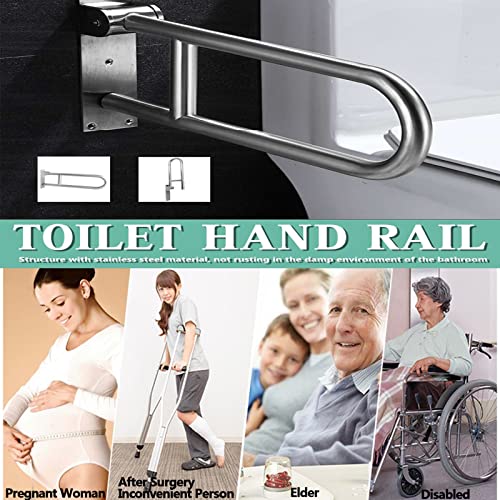 Flip-Up Bathroom Grab Bar 304 Stainless Steel Toilet Safety Handrails 23.6 Inch Foldable Handicap Grab Rail Shower Assist Support for Elderly Seniors Disabled Pregnant,Frosted - color: Frosted