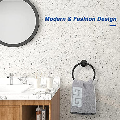 NearMoon Bath Towel Ring, Bathroom Hardware Accessories-Thicken Stainless Steel Hand Towel Holder for Bathroom, Modern Round Towel Hanger Wall Mounted (Matte Black, 1 Pack) - color: Matte Black