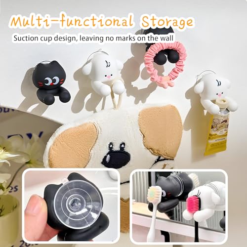 2 PCS Kids' Bathroom Toothbrush Holder,Suction Mount Silicone Toothbrush Holder,Cute Cartoon Cat and Dog Design, Perfect for Kids and Families