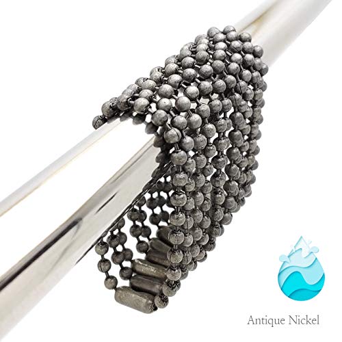 Antique Nickel Shower Curtain Hooks, 6 Inch Ball Chain Design, 12 Pack Rust-Resistant Metal Curtain Rings for Bathroom Rods, Heavy Duty 4.5mm Shower Curtain Hangers - color: Antique Nickel, size: 6 Inch