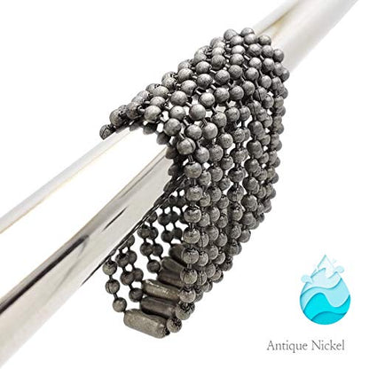 Antique Nickel Shower Curtain Hooks, 6 Inch Ball Chain Design, 12 Pack Rust-Resistant Metal Curtain Rings for Bathroom Rods, Heavy Duty 4.5mm Shower Curtain Hangers - color: Antique Nickel, size: 6 Inch