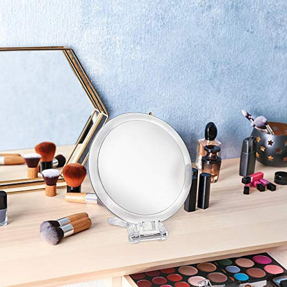 Cheftick Double Sided Hand Held Makeup Mirror, Adjustable Folding Handle | 1X & 7X Magnifying, Distortion-free & HD, Portable, Transparent & Round (6") Handheld Mirror for Women & Men, Makeup, Shaving