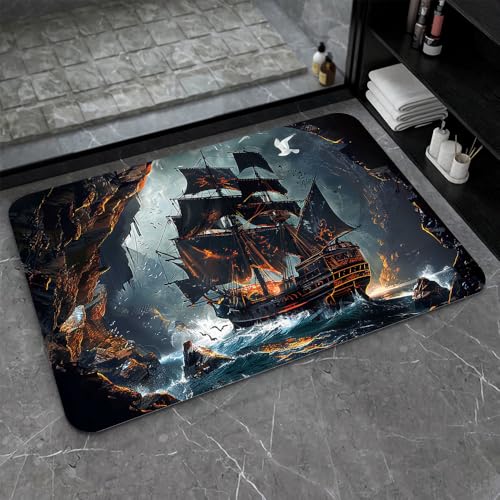 Bath Mat-Bathroom Rug，Dark Pirate Ship-Absorbent Non Slip Quick Dry Stain Resistant Easy to Clean Care Shower Rug for Bathtub Shower Room 20×31Inch (50 * 80cm) - color: Dark Pirate Ship-, size: 20 x 31 inches