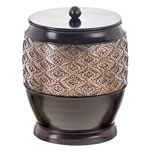 Creative Scents Dublin Brown Small Bathroom Trash Can with Lid - 1.3 Gal / 4.8L Decorative Oval Waste Basket - Durable Resin Garbage Can for Bathroom, Bedroom, Office Decor - Mini Wastebasket Bin - style: Trash Can