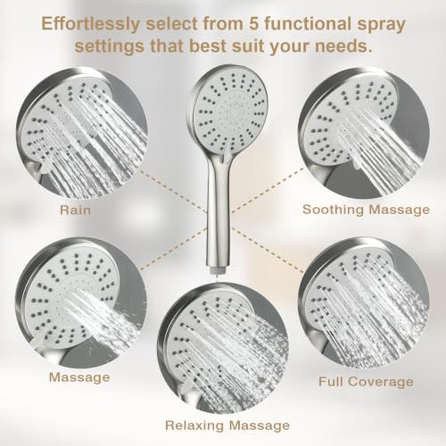 Adjustable 30-Inch Shower Slide Bar with 5-Function Handheld Shower Head, Stainless Steel Wall Mount Shower Slide Bar Set with Extra Hose (Brushed Nickel) - color: Brushed Nickel