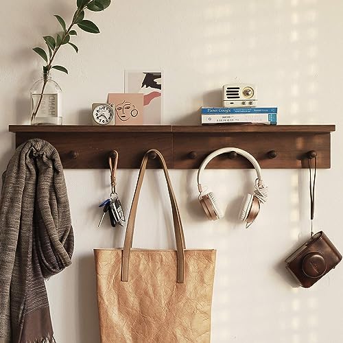 Entryway Coat Rack Hooks with Shelf, Sturdy Wooden Floating WallOrganizer Shelf with 4 Hooks siutable for Entrance, Mudroom, Kitchen, Bathroom,.etc(Walnut Finish) - color: Walnut Finish