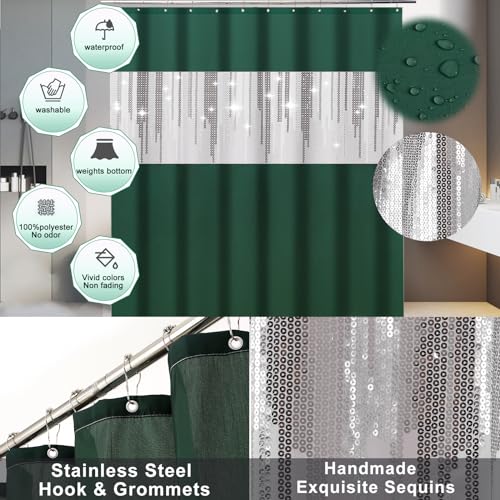 XLHOMO Dark Green Bathroom Sets with Shower Curtain and Rugs,Bathroom Sets Shower Curtain Set with Extra Soft and Absorbent Bathroom Rugs Green Bathroom Accessories - size: Bath Set+Shower Curtain+Bath Rugs, style: Dark Green