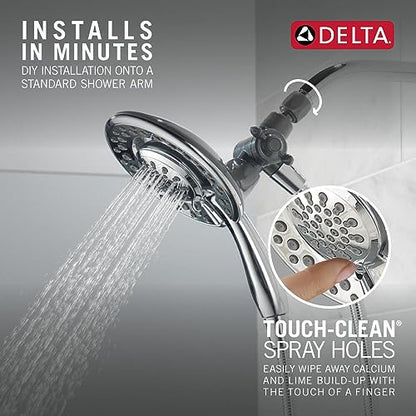Delta 4-Setting In2ition 2-in-1 Dual Shower Head with HandHeld Spray, Chrome Detachable Shower Head with Hose, Showerhead, 1.75 GPM Flow Rate, Chrome 75486C - color: Chrome