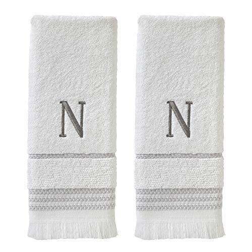 SKL Home Casual Monogram Hand Towel Set, N, 16x26, White 2 Count - color: Casual Monogram Hand Towel Set, size: Hand Towel Set, style: N
