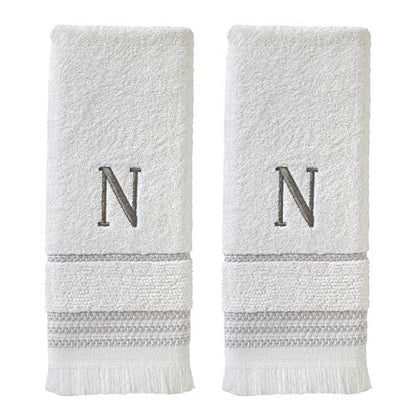 SKL Home Casual Monogram Hand Towel Set, N, 16x26, White 2 Count - color: Casual Monogram Hand Towel Set, size: Hand Towel Set, style: N