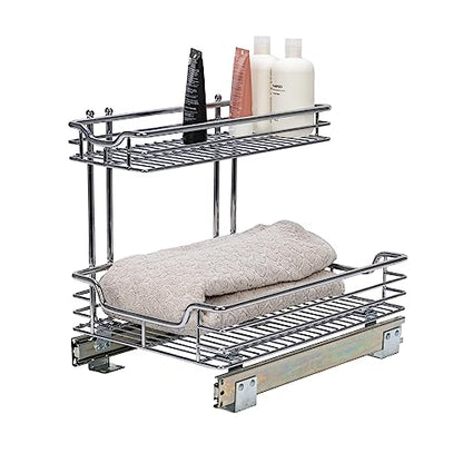 Household Essentials Glidez 2‑Tier Multipurpose Chrome‑Plated Steel Pull‑Out/Slide‑Out Under Sink Organizer, Chrome Finish - size: 12.25" - Standard, style: Undersink