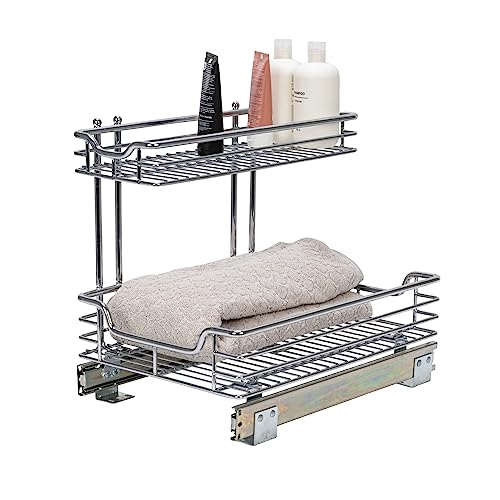 Household Essentials Glidez 2‑Tier Multipurpose Chrome‑Plated Steel Pull‑Out/Slide‑Out Under Sink Organizer, Chrome Finish - size: 12.25" - Standard, style: Undersink