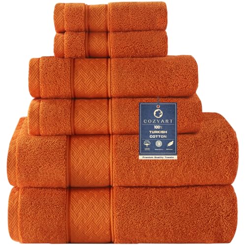 COZYART Bath Towel Set 6 PCS, Orange Luxury 100% Turkish Cotton 650GSM | Soft Absorbent Quick Dry, OEKO‑Tex 100 Cert. Zero Twist Ring Spun Cotton, Plush Fluffy, Breathable Hotel Quality Towels Set - color: Orange- Celosia Orange