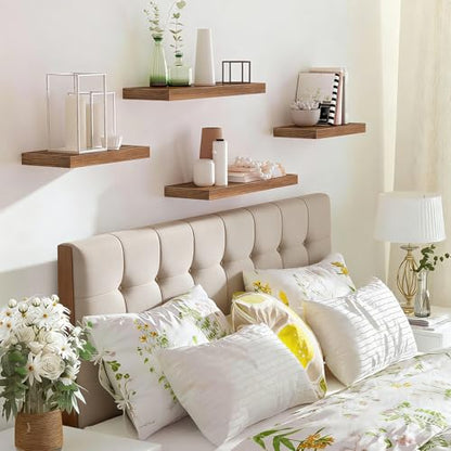 Solid Wood Floating Shelves Set of 2 - Waterproof Scratch Resistant Wall Mounted Shelves, Country Style Brown (15.75 in W × 9.25 in D × 1.57 in H) for Bedroom Bathroom Kitchen Living Room - color: Country Style Brown, size: 15.75'W *9.25"D*1.57"H ,Set of
