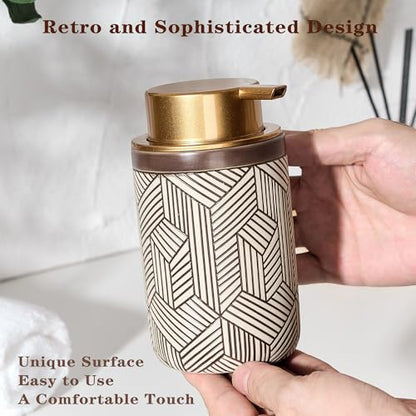 Brown Foaming Soap Dispenser,Ceramic Foam Soap Dispenser for Bathroom&Kitchen,12oz Foam Dispenser with Plastic Gold Pump(Unique&Modern) - color: Chestnut Brown