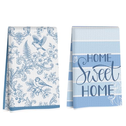 ZHAMEN Blue Floral Kitchen Towel Soft Absorbent Hand Tea Towels Set of 2 - color: Multi 1575