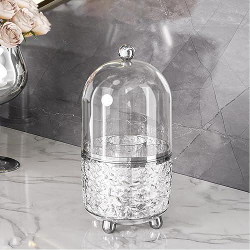 CHIRISEN 360 Rotating Makeup Brush Holder with Lid Dustproof Spinning Brush Storage for Bathroom Countertop, Cosmetic Tools Organizer with Cover for Vanity (Clear) - color: Clear
