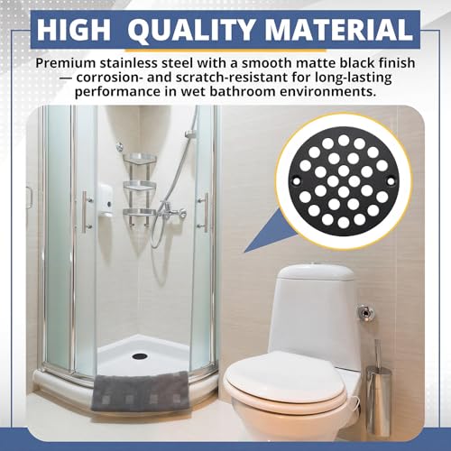 2pcs 4 Inch Round Screw-in Shower Drain Cover Replacement Easy-to-Install Floor Drain Grate with Screws Brushed Nickel (Matte Black) - color: Matte Black